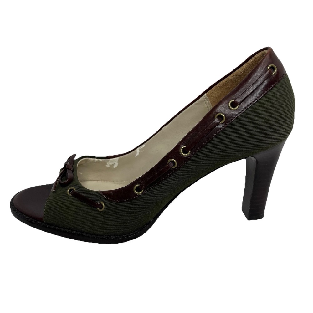Joan & David Circa Canvas Leather Open Peep Toe Pumps Sandal Dress Shoes Size 6M